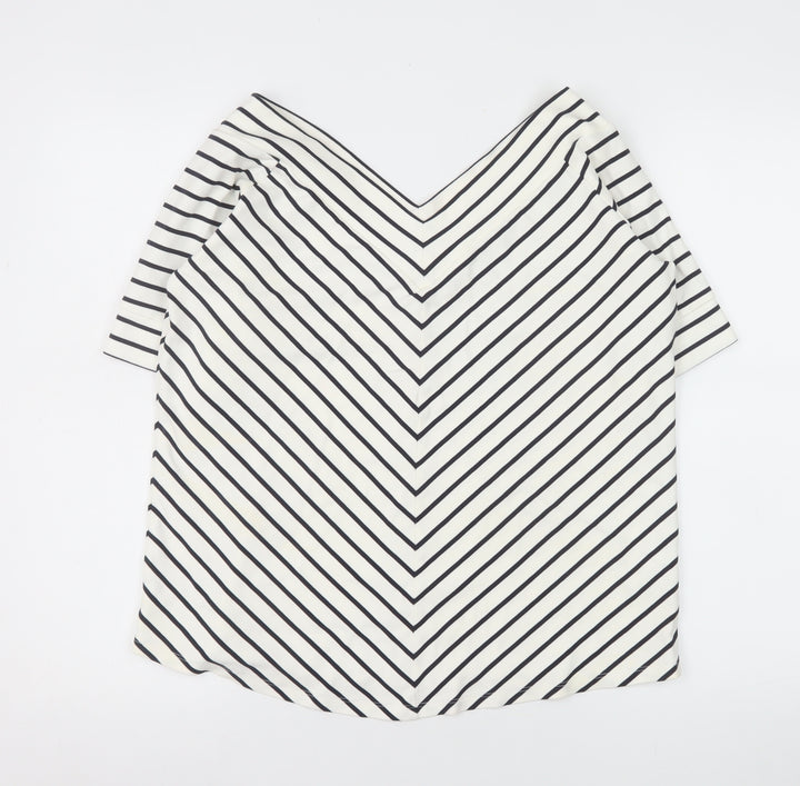 Jasper Conran Women's White Striped V-Neck Jersey T-Shirt Size 20