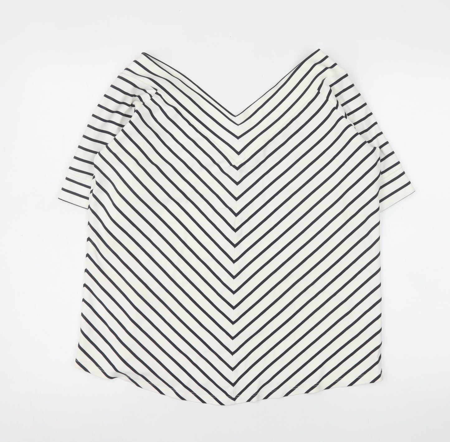 Jasper Conran Women's White Striped V-Neck Jersey T-Shirt Size 20