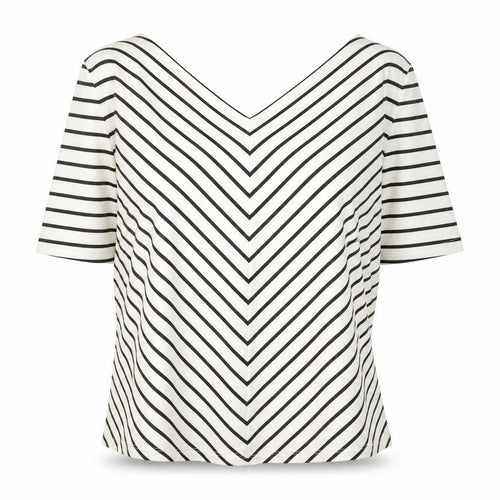 Jasper Conran Women's White Striped V-Neck Jersey T-Shirt Size 20