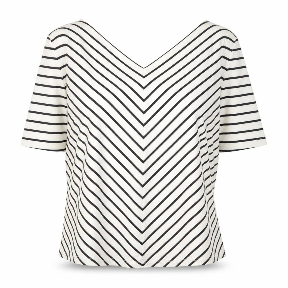 Jasper Conran Women's White Striped V-Neck Jersey T-Shirt Size 20