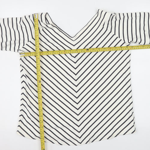 Jasper Conran Women's White Striped V-Neck Jersey T-Shirt Size 20