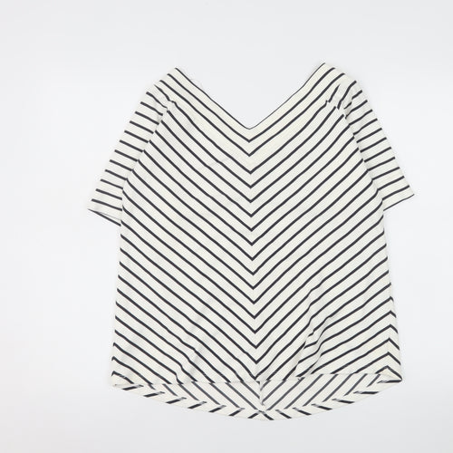 Jasper Conran Women's White Striped V-Neck Jersey T-Shirt Size 20