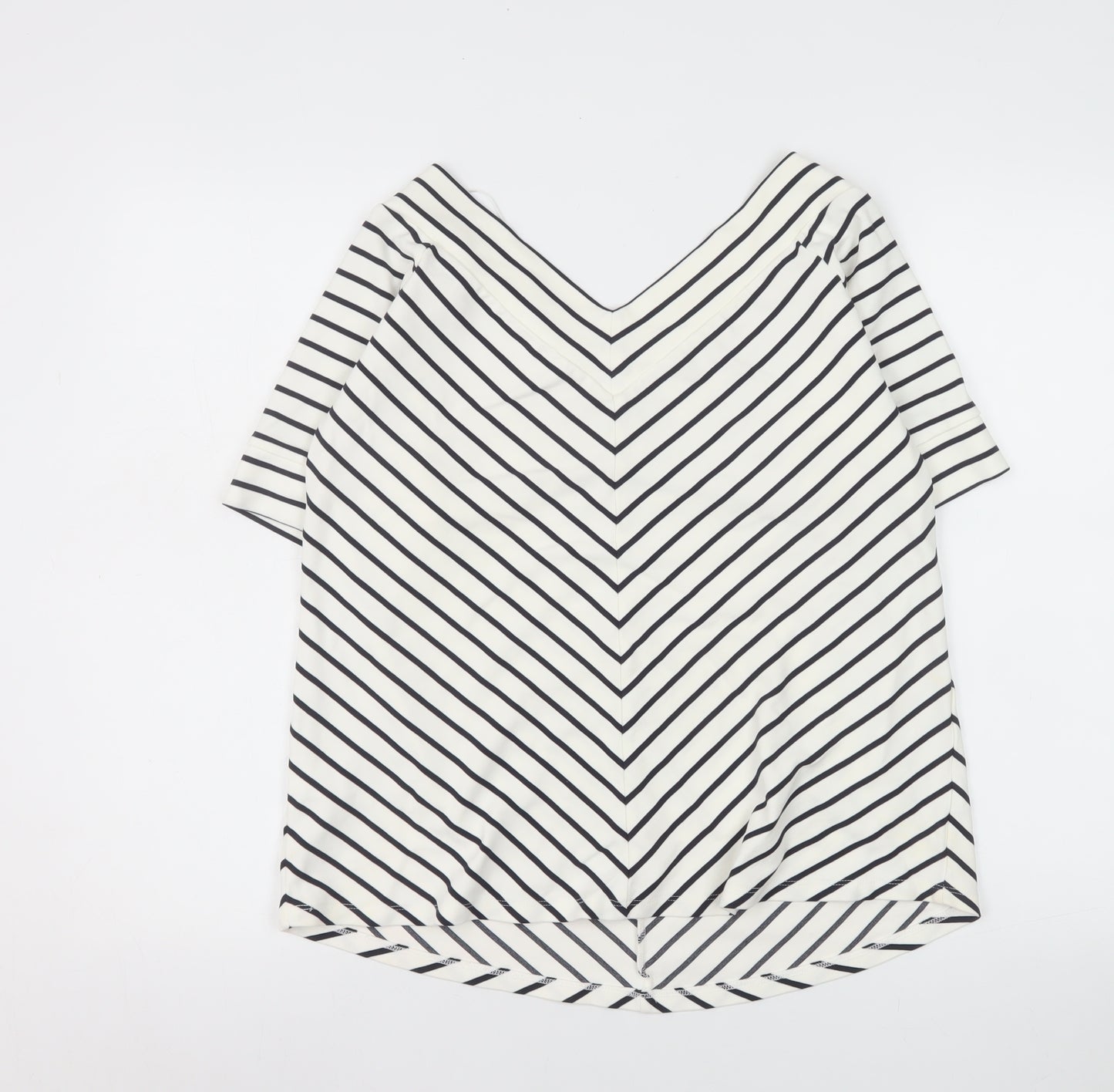 Jasper Conran Women's White Striped V-Neck Jersey T-Shirt Size 20