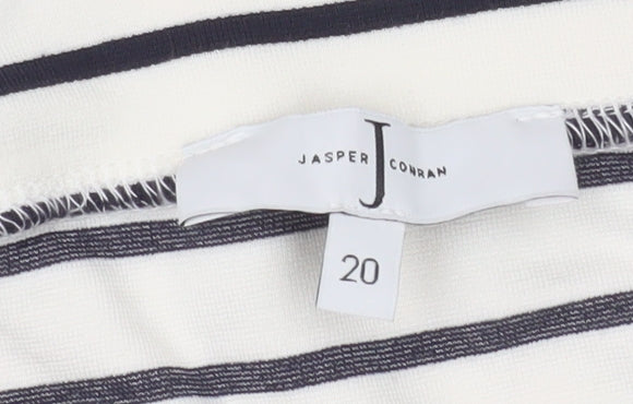Jasper Conran Women's White Striped V-Neck Jersey T-Shirt Size 20