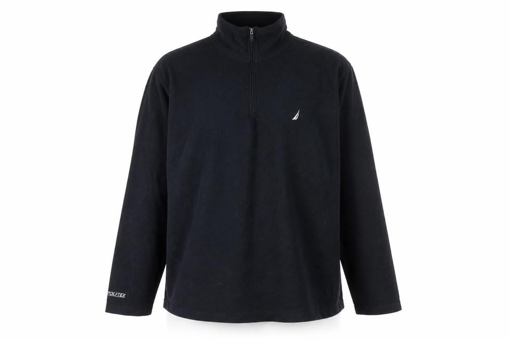 Front view of Nautica Men's Black XL 1/4 Zip Fleece Sweatshirt Pullover