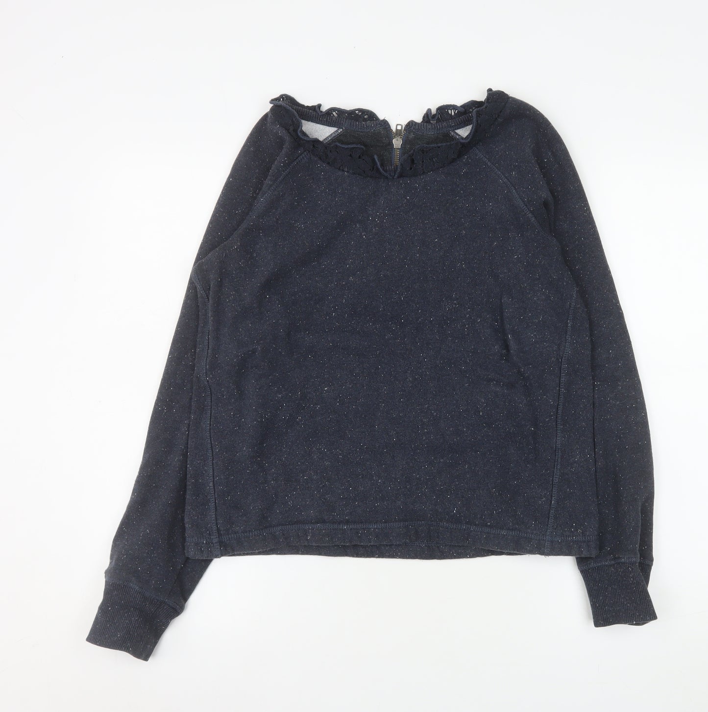 Luperdry Womens Navy Blue Lace Neck Long Sleeve Sweatshirt Size M