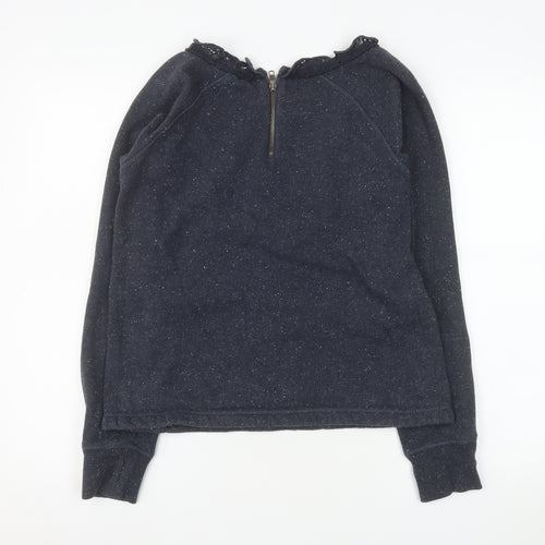 Luperdry Womens Navy Blue Lace Neck Long Sleeve Sweatshirt Size M