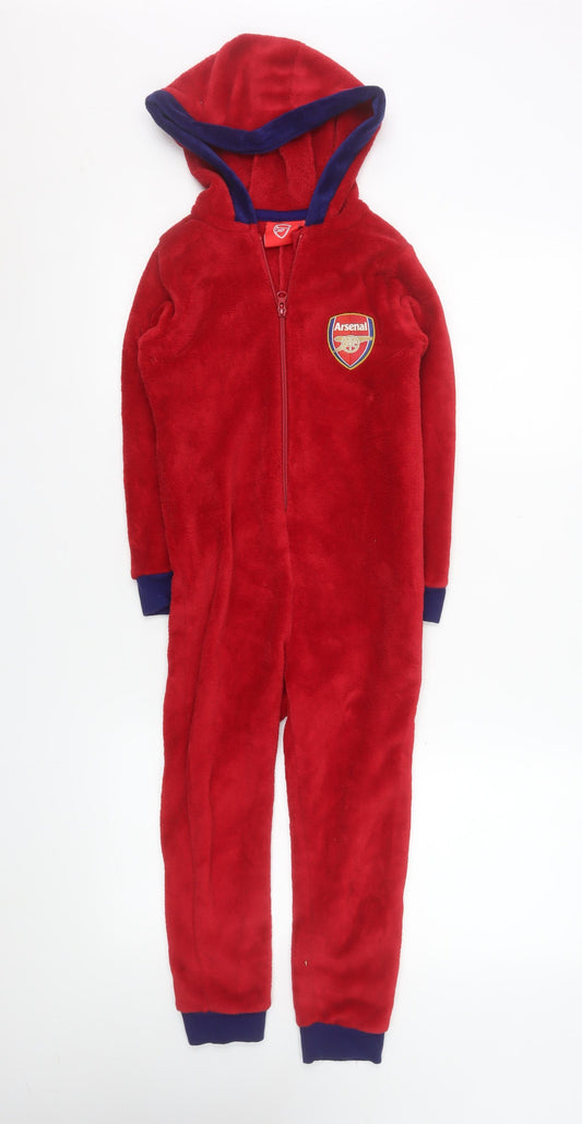 Arsenal Boys Red Fleece Hooded One Piece Pyjama 6-7 Years