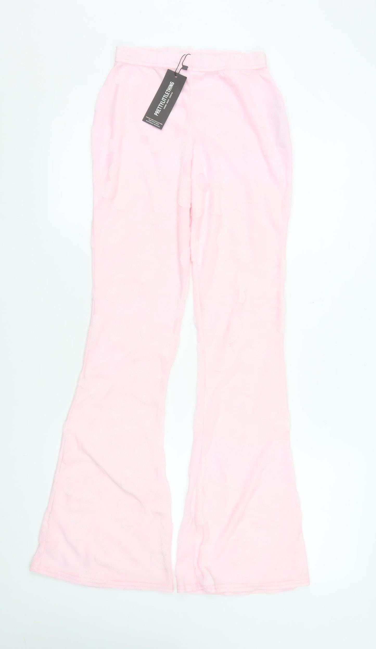 PrettyLittleThing Women Pink Flared Velour Trousers Size 2XS