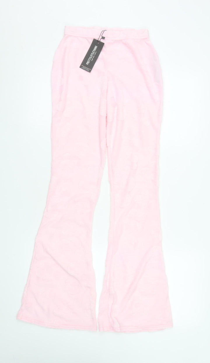 PrettyLittleThing Women Pink Flared Velour Trousers Size 2XS