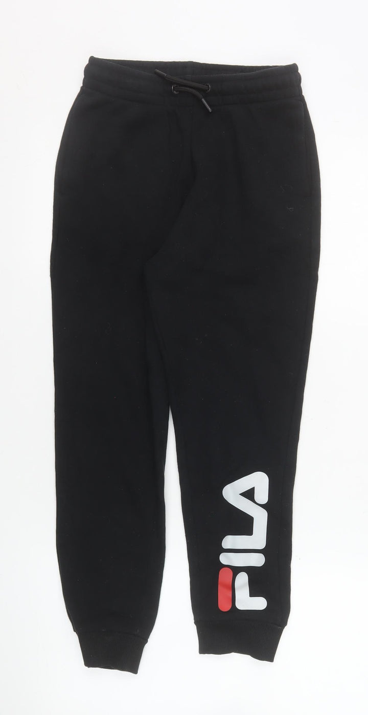 FILA Boys Black Jogger Sweatpants 10-12 Years Cotton Blend Activewear