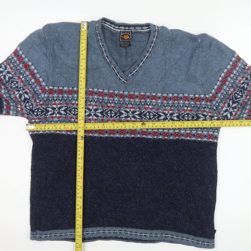 Route 66 Men's Blue Fair Isle V-Neck Acrylic Pullover Jumper XL