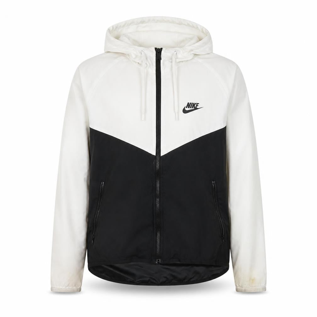 Front view of Nike Men's XS Black White Hooded Windbreaker Jacket