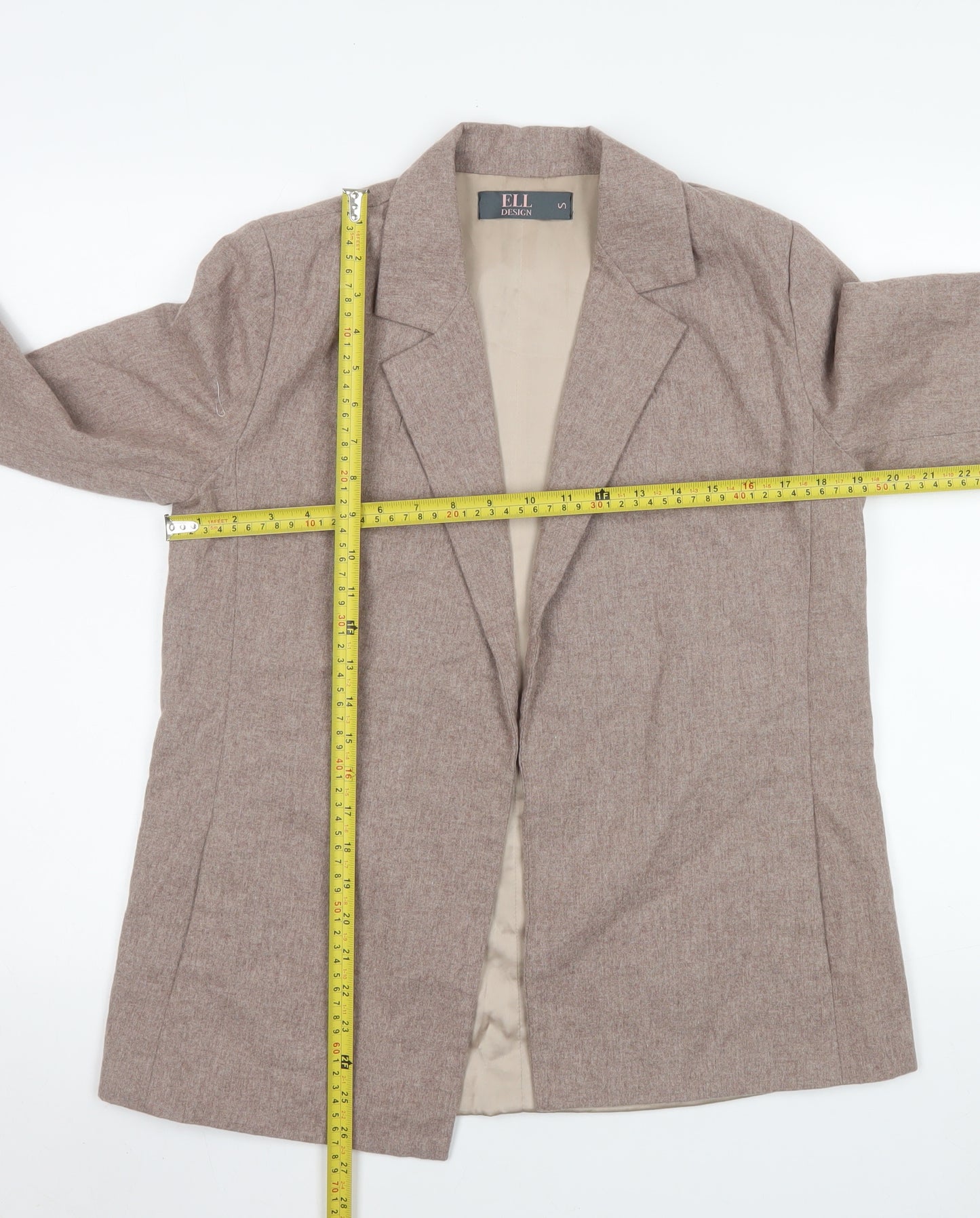 ELL Design Womens Beige Single-Breasted Blazer Size Small