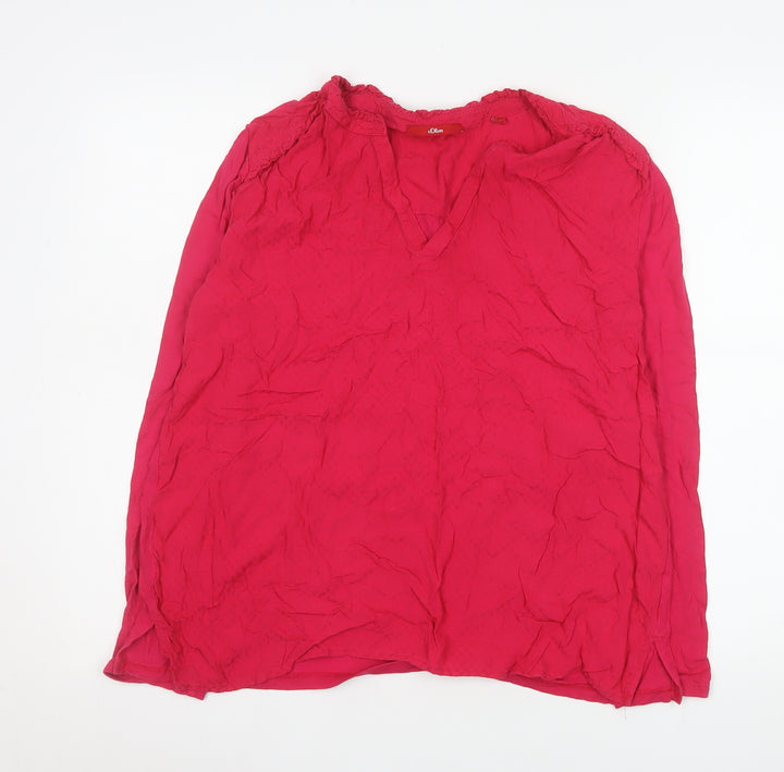 s.Oliver Women's Red Viscose Long Sleeve Tunic Blouse Size 14
