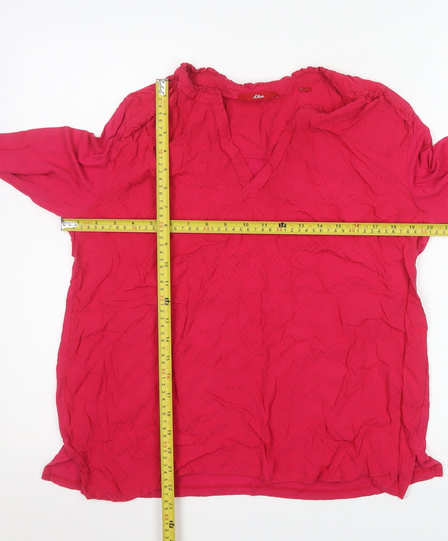 s.Oliver Women's Red Viscose Long Sleeve Tunic Blouse Size 14