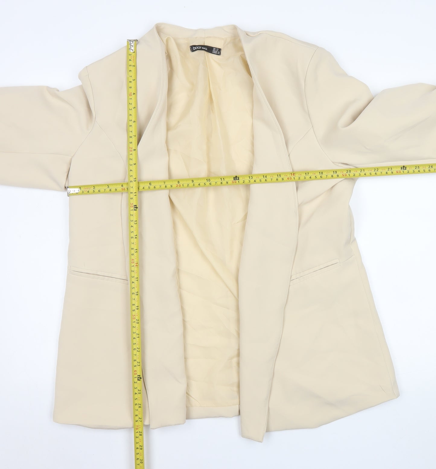 Boohoo Womens Beige Shawl Lapel Long Sleeve Blazer Jacket UK 18
