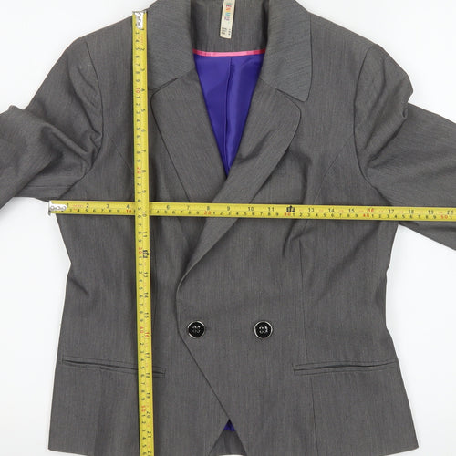 Denim Co Women Grey Double-Breasted Blazer Size 12 Regular Fit Work Jacket