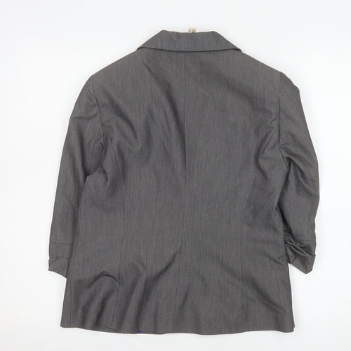 Denim Co Women Grey Double-Breasted Blazer Size 12 Regular Fit Work Jacket