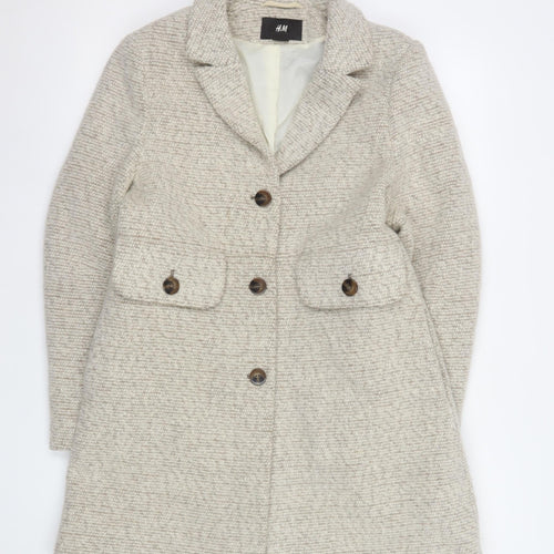 H&M Women Beige Wool Blend Mid-Length Overcoat Size 10