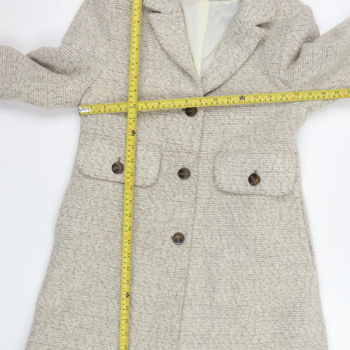 H&M Women Beige Wool Blend Mid-Length Overcoat Size 10