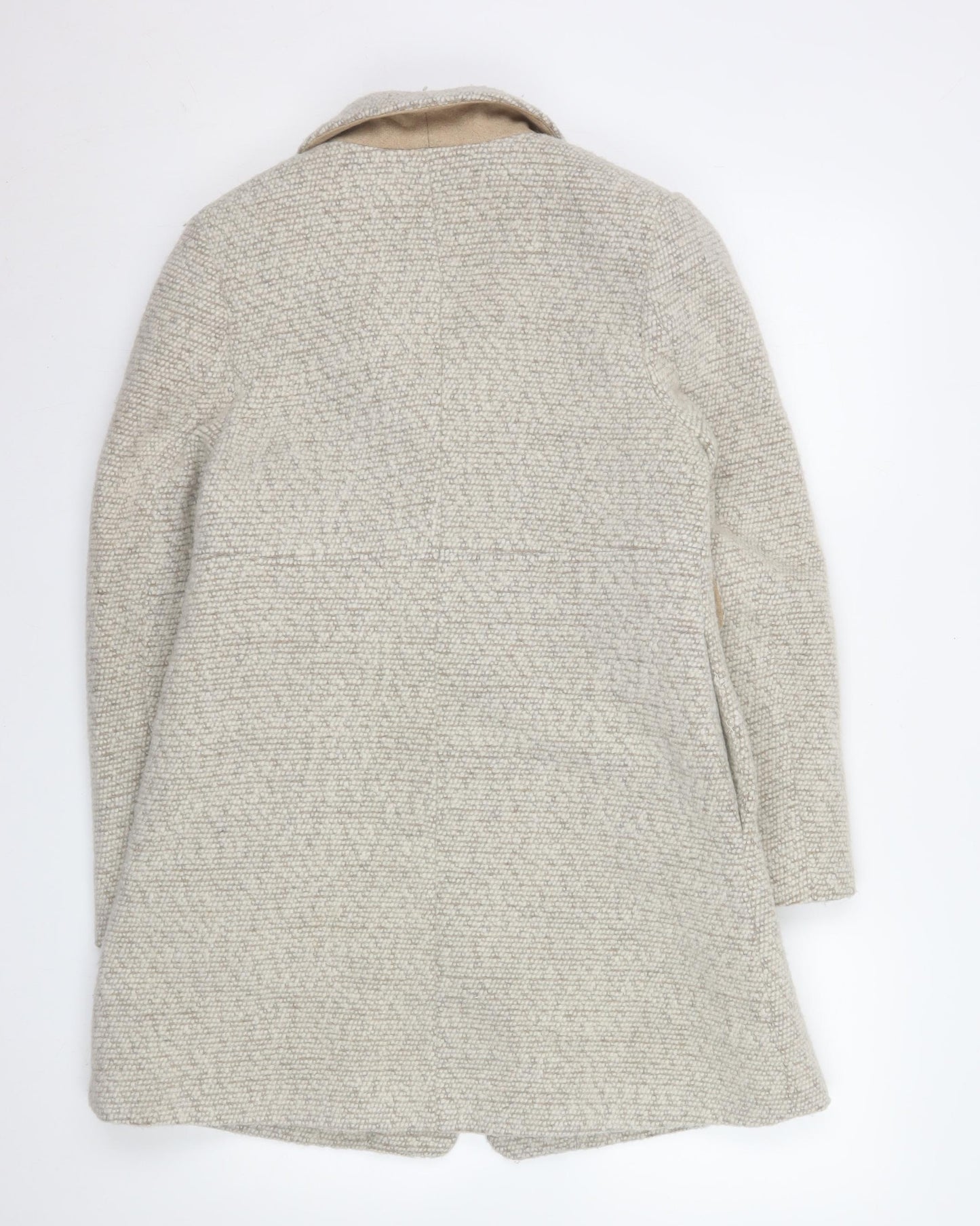 H&M Women Beige Wool Blend Mid-Length Overcoat Size 10