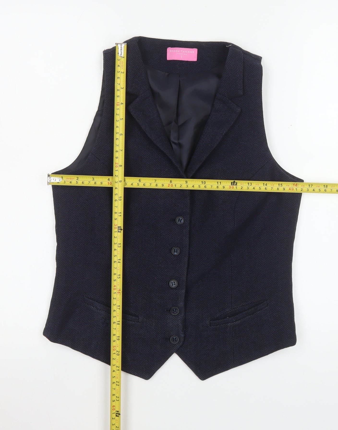 Brook Taverner Boys Blue Wool Blend Herringbone Formal Waistcoat S