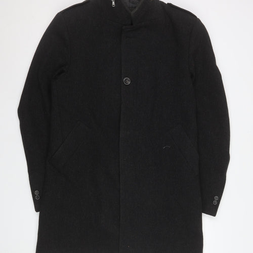 Zara Man Black Wool Blend Stand-Up Collar Men's Medium Overcoat