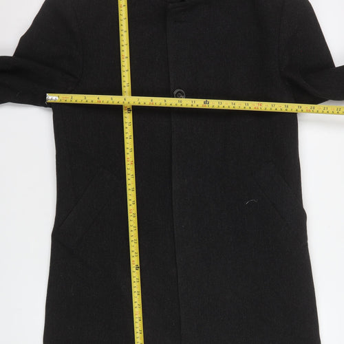 Zara Man Black Wool Blend Stand-Up Collar Men's Medium Overcoat