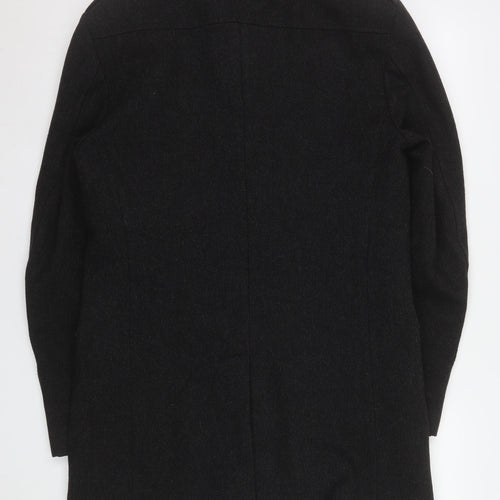 Zara Man Black Wool Blend Stand-Up Collar Men's Medium Overcoat