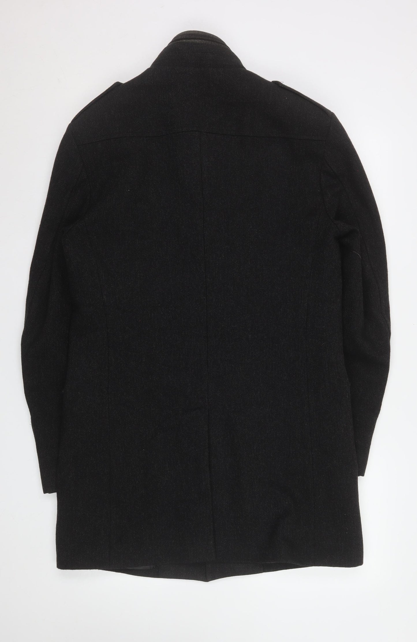 Zara Man Black Wool Blend Stand-Up Collar Men's Medium Overcoat