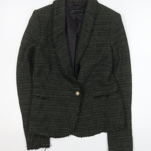 Zara Woman Black Wool Blend Bouclé Blazer Jacket UK 8 Single Breasted