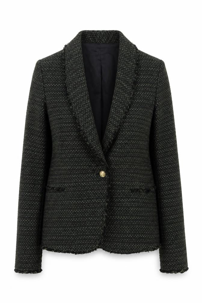 Front view of Zara Woman Black Wool Blend Bouclé Blazer Jacket UK 8 Single Breasted