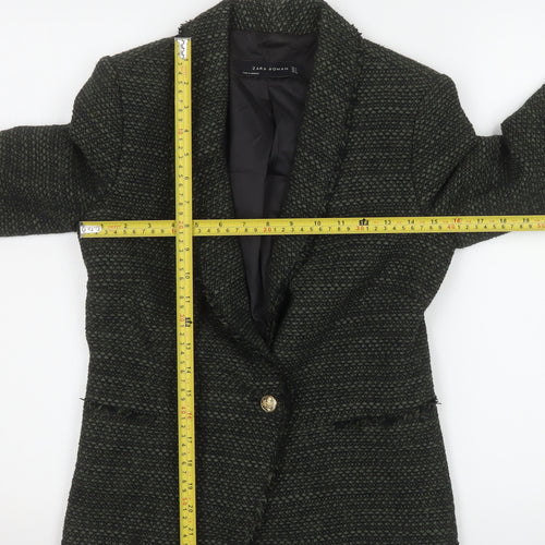 Zara Woman Black Wool Blend Bouclé Blazer Jacket UK 8 Single Breasted