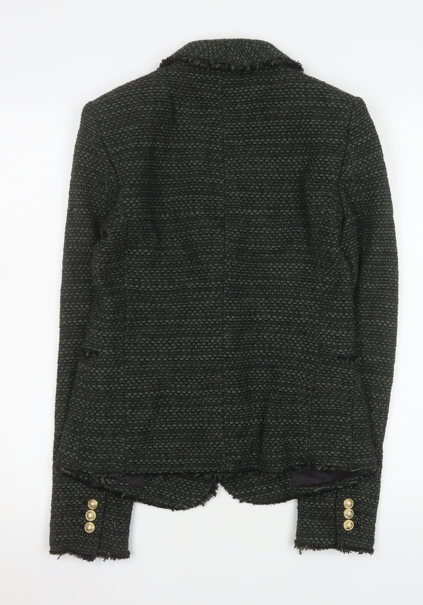 Zara Woman Black Wool Blend Bouclé Blazer Jacket UK 8 Single Breasted