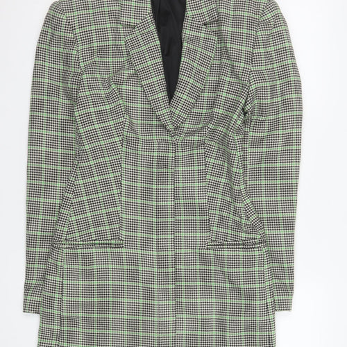 Zara Women Black Green Checked Longline Blazer Medium