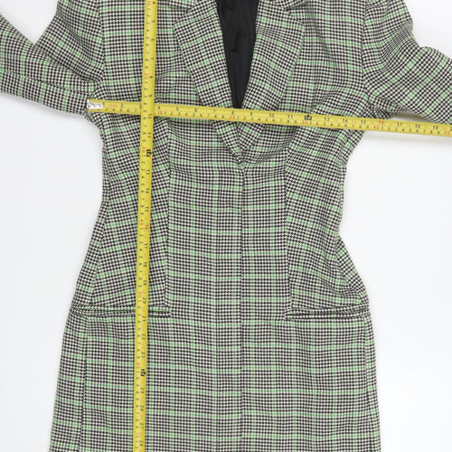 Zara Women Black Green Checked Longline Blazer Medium