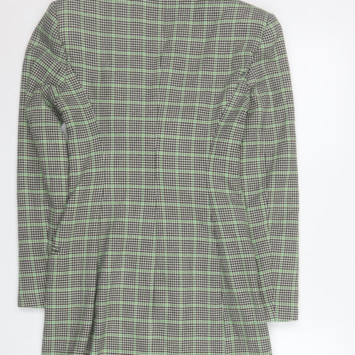 Zara Women Black Green Checked Longline Blazer Medium