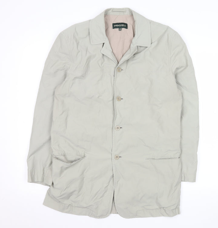 Springfield Men Beige Cotton Blend Long Overcoat M Regular Lightweight