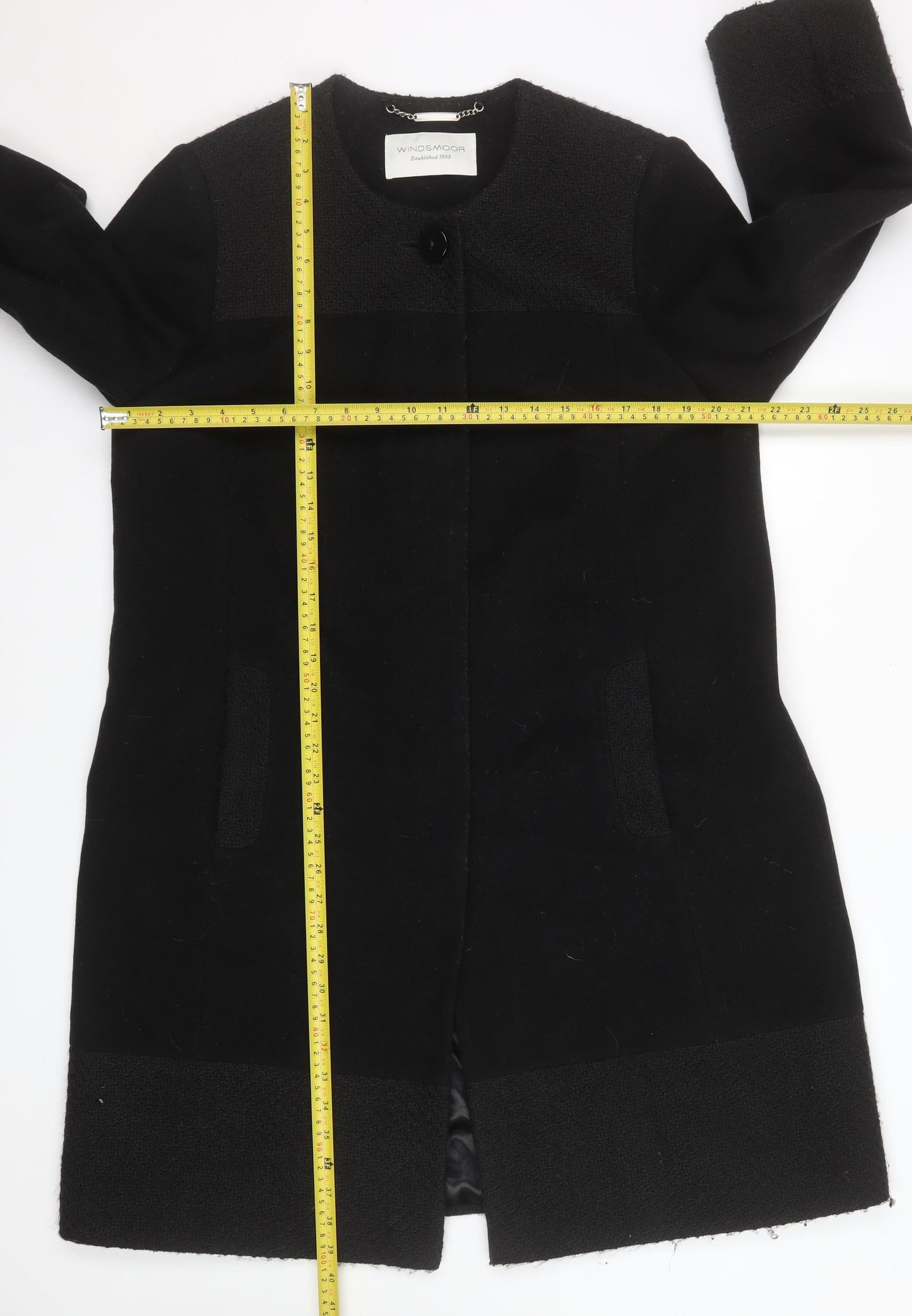 Windsmoor Women's Black Wool Blend Long Overcoat Size 14 Classic Style