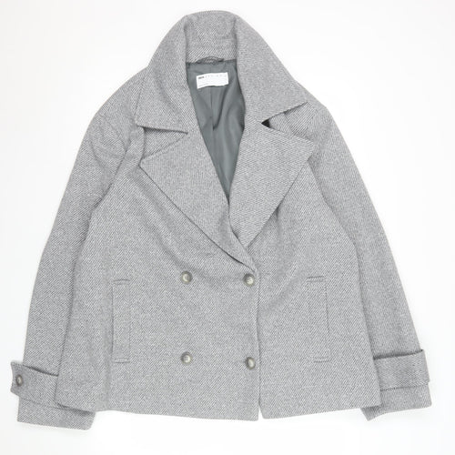 ASOS DESIGN Women’s Grey Pea Coat Short Herringbone L
