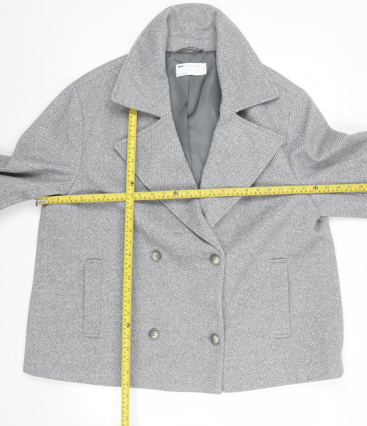 ASOS DESIGN Women’s Grey Pea Coat Short Herringbone L