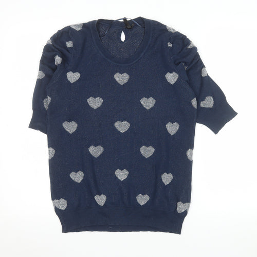 F XSide Women’s Blue Heart Glitter Knit Short Sleeve Top Size M