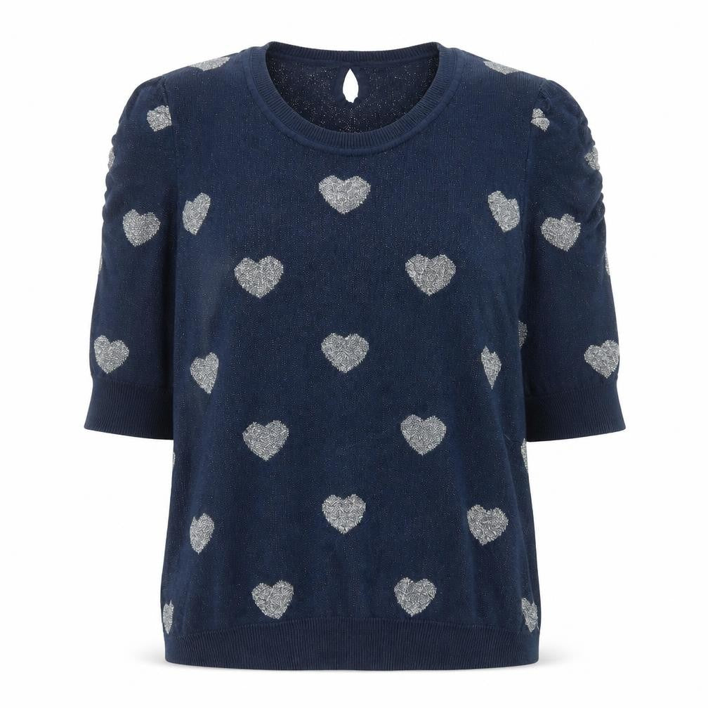 F XSide Women’s Blue Heart Glitter Knit Short Sleeve Top Size M