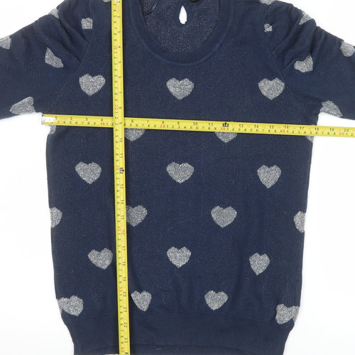 F XSide Women’s Blue Heart Glitter Knit Short Sleeve Top Size M