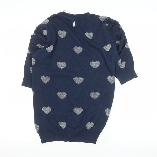 F XSide Women’s Blue Heart Glitter Knit Short Sleeve Top Size M