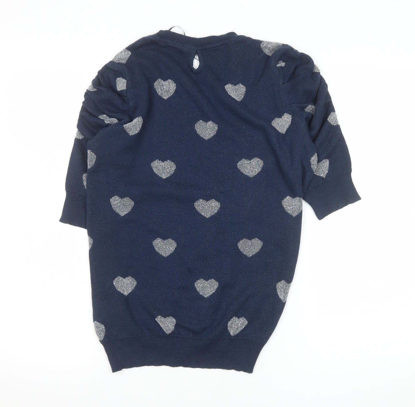 F XSide Women’s Blue Heart Glitter Knit Short Sleeve Top Size M