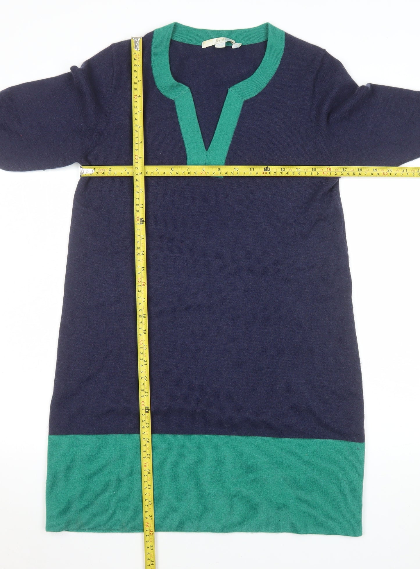 Boden Women Blue Green Wool Knit Shift Dress Size 12
