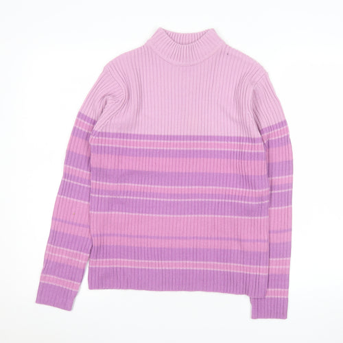 Bonmarché Women’s Pink Stripe Rib Knit Mock Neck Jumper Size M