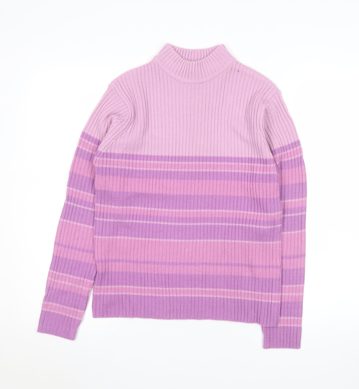 Bonmarché Women’s Pink Stripe Rib Knit Mock Neck Jumper Size M